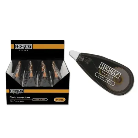 Ingraf Cinta Correctora 5mm x 8m - Cuerpo Transparente - Forma Ergonomica | Ahorro Imprimiendo