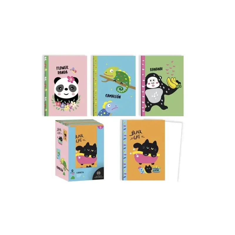 Bismark Animals Libreta Grapada A5 32 Hojas Lisas - Portada con Diseños de Animales - Tacto Soft - 4 Diseños Diferentes | Ahorro