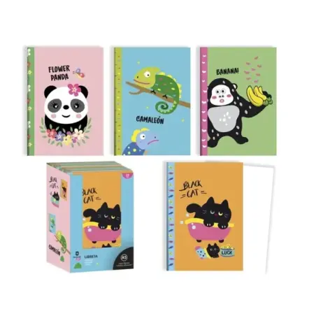 Bismark Animals Libreta Grapada A5 32 Hojas Lisas - Portada con Diseños de Animales - Tacto Soft - 4 Diseños Diferentes | Ahorro