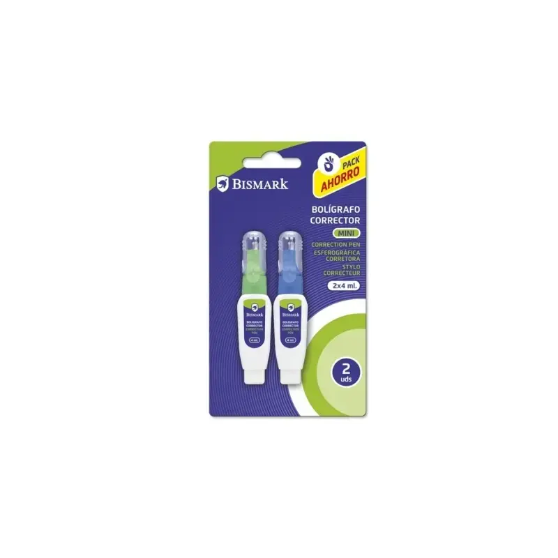 Bismark Pack de 2 Mini Boligrafos Correctores 4ml - Punta Metalica - Alta Precision | Ahorro Imprimiendo