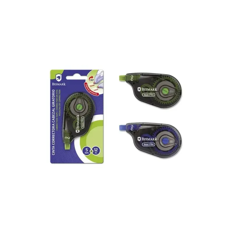 Bismark Twister Cinta Correctora 5mmx12m - Cabezal Giratorio - Perfecta Adherencia al Papel - Presentacion en Blister Individual