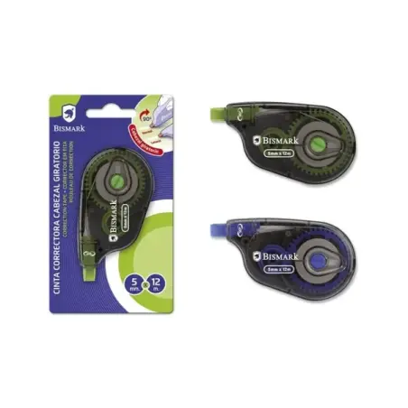 Bismark Twister Cinta Correctora 5mmx12m - Cabezal Giratorio - Perfecta Adherencia al Papel - Presentacion en Blister Individual