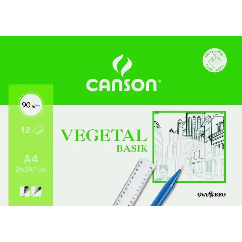 Canson Vegetal Basik Minipack de 12 Hojas A4 - 21x29.7cm - 95g - Color Transparente | Ahorro Imprimiendo