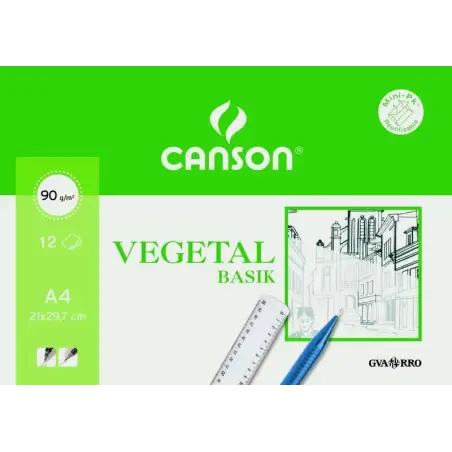 Canson Vegetal Basik Minipack de 12 Hojas A4 - 21x29.7cm - 95g - Color Transparente | Ahorro Imprimiendo
