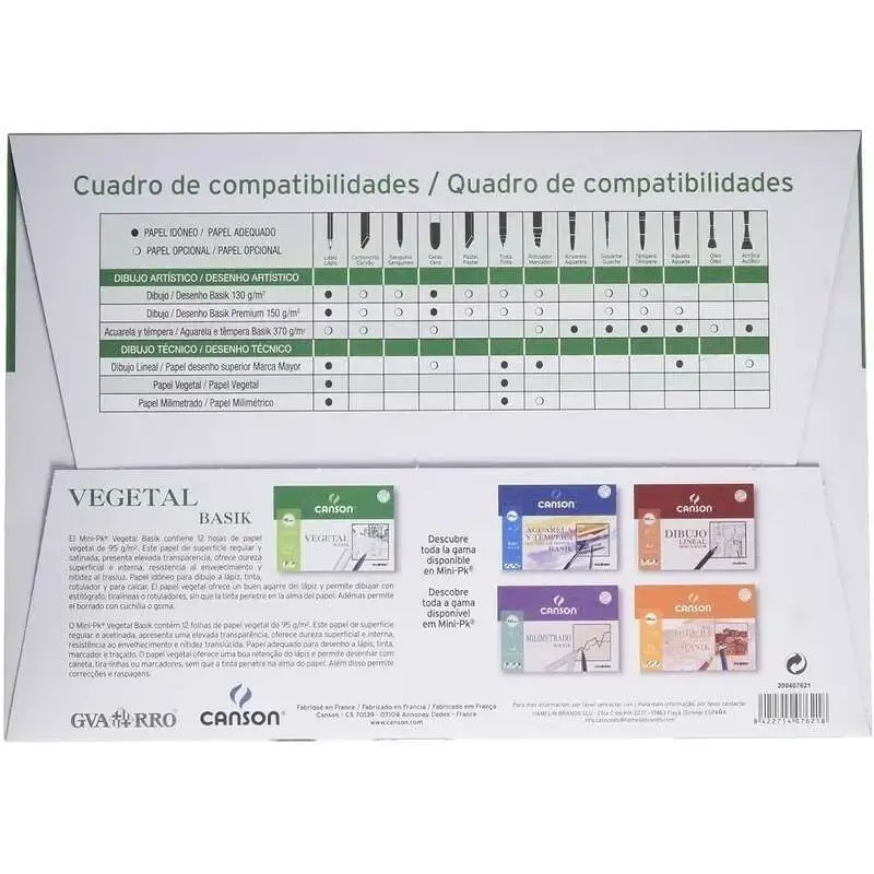 Canson Vegetal Basik Minipack de 12 Hojas A4 - 21x29.7cm - 95g - Color Transparente | Ahorro Imprimiendo