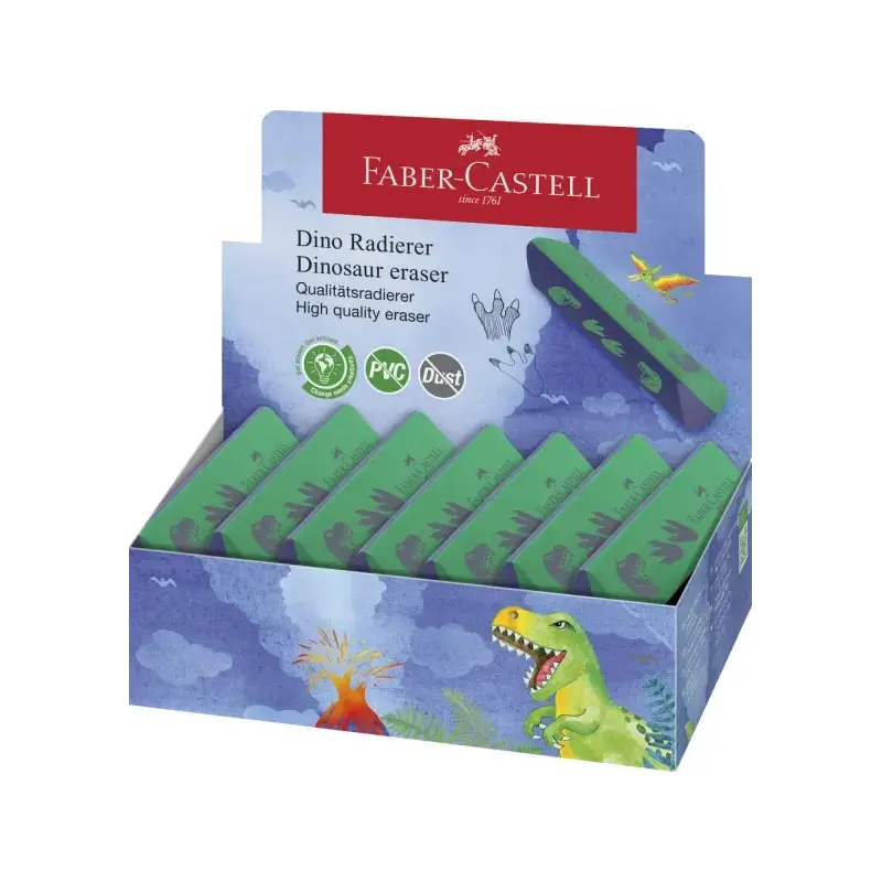 Faber-Castell Dinosaurio Goma de Borrar sin PVC - Forma Triangular Ergonomica - Sin Residuos - Borrado Limpio y Facil | Ahorro I