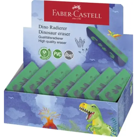 Faber-Castell Dinosaurio Goma de Borrar sin PVC - Forma Triangular Ergonomica - Sin Residuos - Borrado Limpio y Facil | Ahorro I