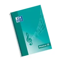 Oxford Cuaderno de Musica Espiral Formato Folio 20 Hojas - 15 Pentagramas Interlineado de 2mm - Tapa Blanda - Color Ice Mint | A