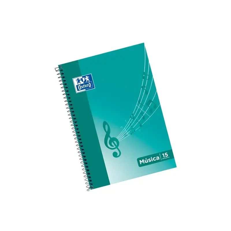 Oxford Cuaderno de Musica Espiral Formato Folio 20 Hojas - 15 Pentagramas Interlineado de 2mm - Tapa Blanda - Color Ice Mint | A