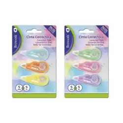 Bismark Mini Pastel Pack de 3 Cintas Correctoras 5mmx5m - Perfecta Adherencia al Papel - Presentacion en Blister - Cuerpo de Col