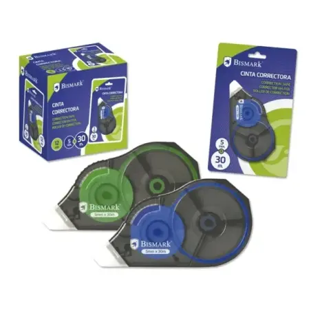 Bismark Cinta Correctora 5mmx30m - Perfecta Adherencia al Papel - Presentacion en Blister Individual - Colores Surtidos Aleatori