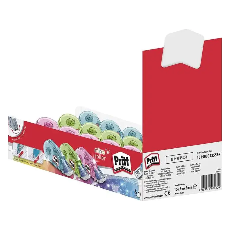 Pritt Micro Roller Cinta Correctora 5mm x 6m - Aplicacion Limpia - Preciso - Reciclable - Colores Azul, Verde y Rosa | Ahorro Im