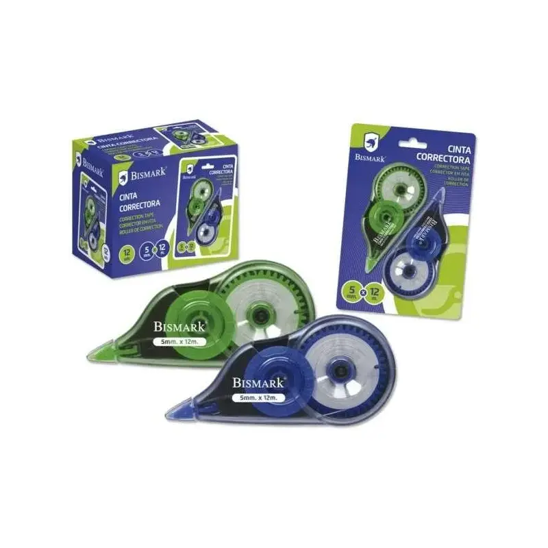 Bismark Pack de 2 Cintas Correctoras 5mm x 12m - Cuerpo Transparente - Forma Ergonomica | Ahorro Imprimiendo