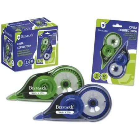 Bismark Pack de 2 Cintas Correctoras 5mm x 12m - Cuerpo Transparente - Forma Ergonomica | Ahorro Imprimiendo