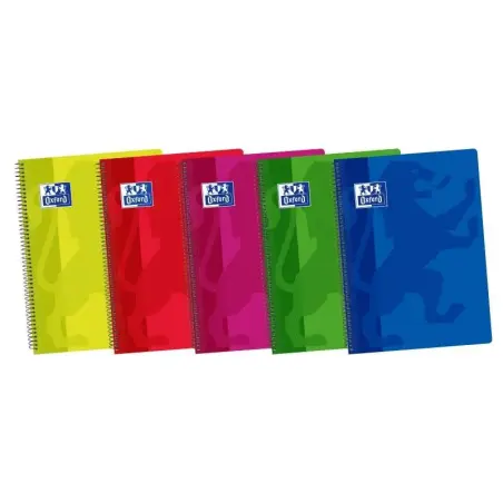 Oxford School Classic Cuaderno Espiral Folio 80 Hojas 1 Linea con Margen - Tapa de Plastico Resistente - Colores Surtidos | Ahor