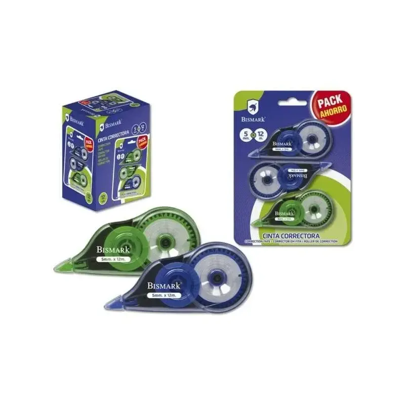 Bismark Pack de 3 Cintas Correctoras 5mm x 12m - Cuerpo Transparente - Forma Ergonomica | Ahorro Imprimiendo