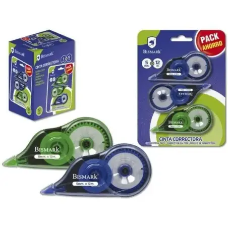 Bismark Pack de 3 Cintas Correctoras 5mm x 12m - Cuerpo Transparente - Forma Ergonomica | Ahorro Imprimiendo