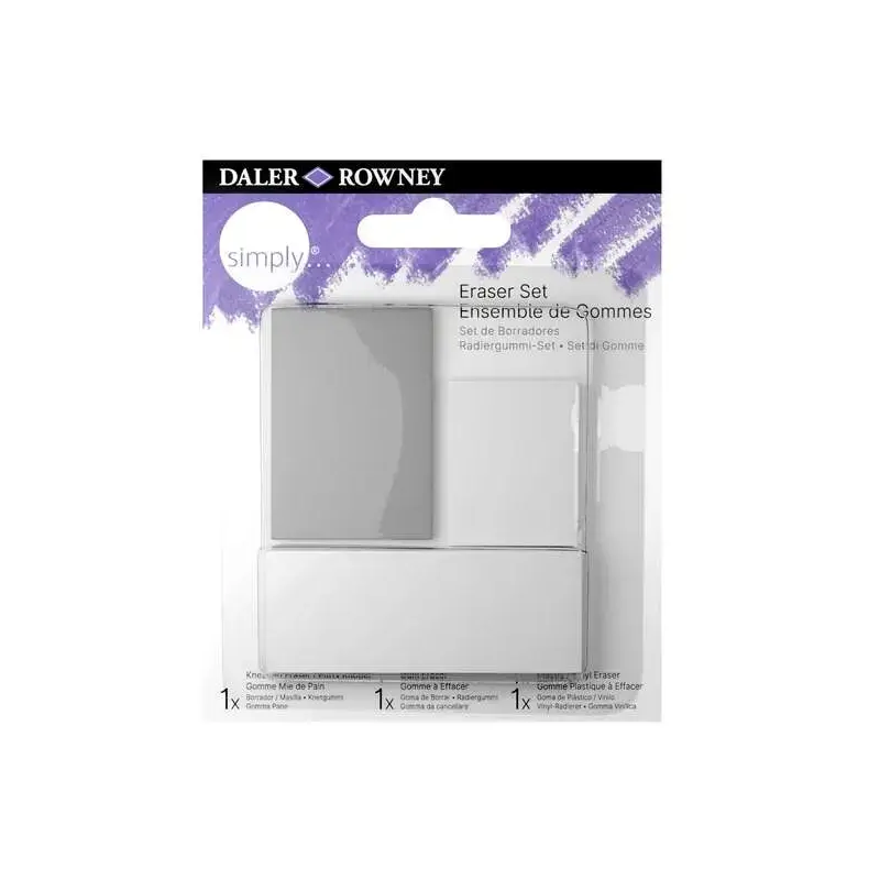 Daler Rowney Simply Pack de 3 Gomas de Borrar para Dibujo - Estandar, Miga de Pan y Goma Plastica | Ahorro Imprimiendo
