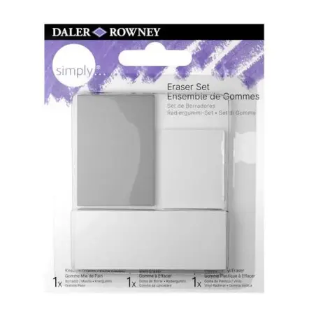 Daler Rowney Simply Pack de 3 Gomas de Borrar para Dibujo - Estandar, Miga de Pan y Goma Plastica | Ahorro Imprimiendo