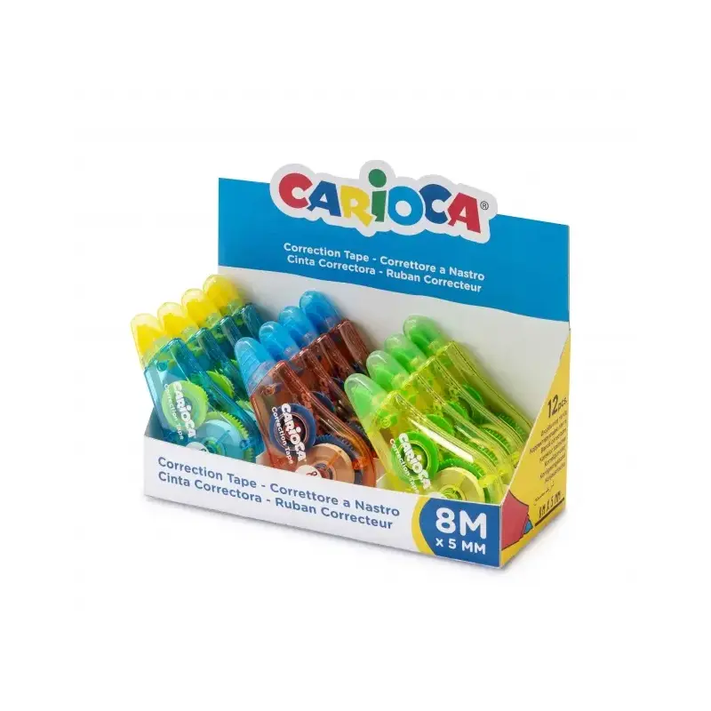 Carioca Tape Expositor de 12 Correctores - Cubriente - Se Puede Volver a Escribir Enseguida - Ideal para Cualquier Tipo de Papel
