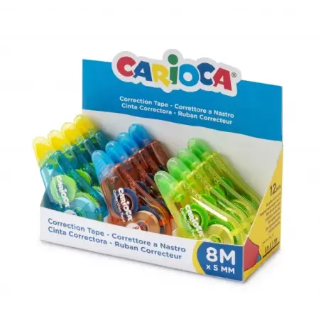 Carioca Tape Expositor de 12 Correctores - Cubriente - Se Puede Volver a Escribir Enseguida - Ideal para Cualquier Tipo de Papel
