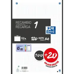 Oxford School Recambio A4 120 Hojas Cuadricula 5x5mm - 4 Taladros - Banda de Color Negro | Ahorro Imprimiendo