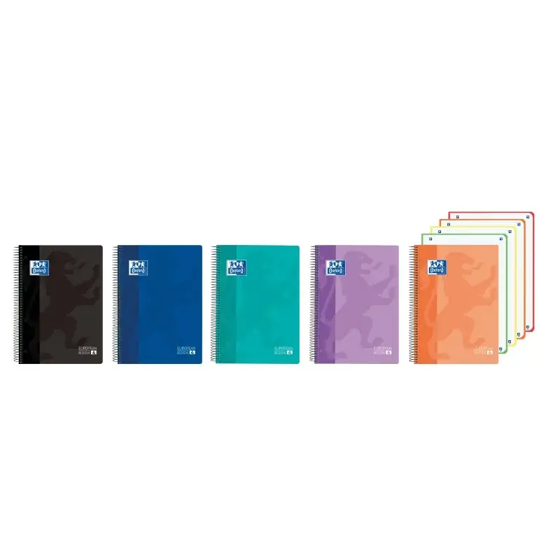 Oxford Europeanbook 4 Cuaderno A5+ Cuadriculado 5x5mm 120 Hojas 90gr - Tapa Superresistente - 4 Bandas de Color - Colores Vivos