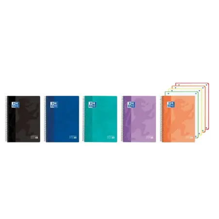 Oxford Europeanbook 4 Cuaderno A5+ Cuadriculado 5x5mm 120 Hojas 90gr - Tapa Superresistente - 4 Bandas de Color - Colores Vivos