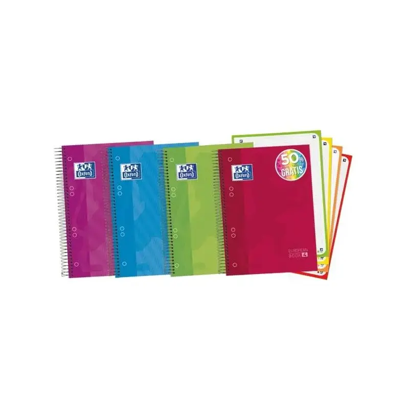 Oxford Europeanbook 4 Cuaderno Espiral Formato A5+ Cuadriculado 5x5mm - 120 Hojas 90gr - Tapa Extradura acabado Brillante - 4 Ba
