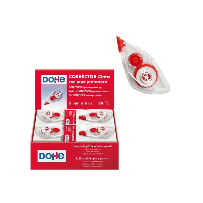 Dohe Expositor de 24 Cintas Correctoras - Aplicacion Limpia y Precisa - Rapida Cobertura - Cuerpo de Plastico Transparente - Tap