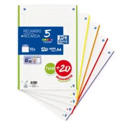 Oxford School Recambio con 120 Hojas A4 1 Linea - 5 Bandas de Color | Ahorro Imprimiendo