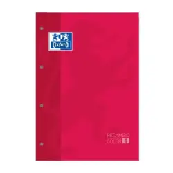 Oxford School Classic Recambio Encolado A4 80 Hojas Cuadricula 5x5 - Recuadro del Color de la Tapa - Tapa Color Rojo | Ahorro Im