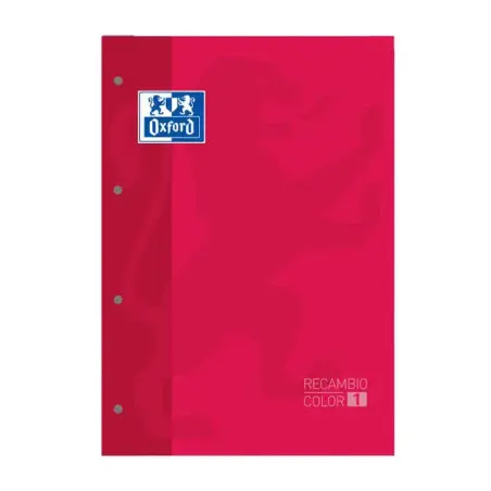 Oxford School Classic Recambio Encolado A4 80 Hojas Cuadricula 5x5 - Recuadro del Color de la Tapa - Tapa Color Rojo | Ahorro Im