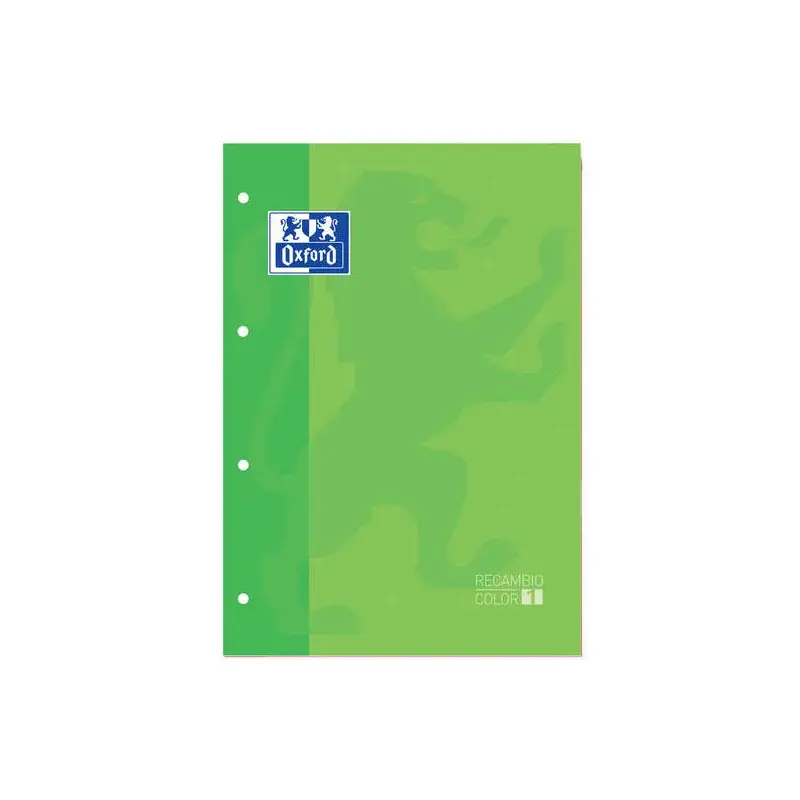 Oxford School Classic Recambio Encolado A4 80 Hojas Cuadricula 5x5 - Recuadro del Color de la Tapa - Tapa Color Verde | Ahorro I