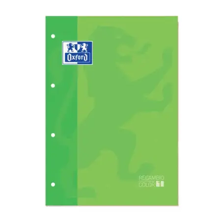 Oxford School Classic Recambio Encolado A4 80 Hojas Cuadricula 5x5 - Recuadro del Color de la Tapa - Tapa Color Verde | Ahorro I