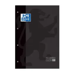 Oxford School Classic Recambio Encolado A4 80 Hojas Cuadricula 5x5 - Recuadro del Color de la Tapa - Tapa Color Negro | Ahorro I