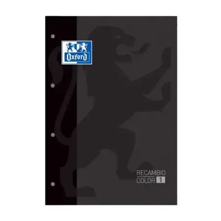 Oxford School Classic Recambio Encolado A4 80 Hojas Cuadricula 5x5 - Recuadro del Color de la Tapa - Tapa Color Negro | Ahorro I