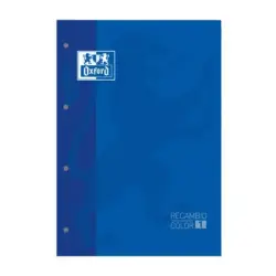 Oxford School Classic Recambio Encolado A4 80 Hojas Cuadricula 5x5 - Recuadro del Color de la Tapa - Tapa Color Azul Marino | Ah