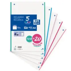 Oxford School Recambio 120 Hojas A4 1 Linea - 4 Taladros - 5 Bandas de Color | Ahorro Imprimiendo