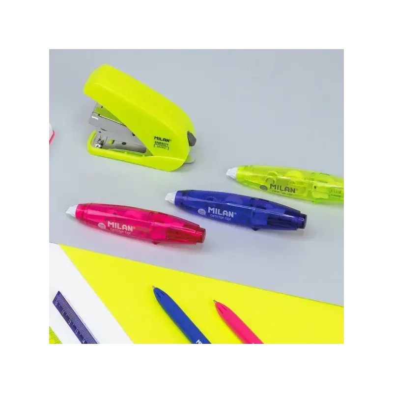 Milan Acid Expositor con 12 Cintas Correctoras con Pulsador 5mm x 6m - Colores Surtidos | Ahorro Imprimiendo