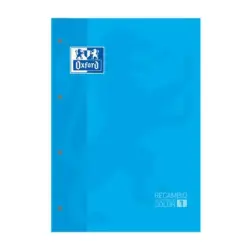 Oxford School Classic Recambio Encolado A4 80 Hojas Cuadricula 5x5 - Recuadro del Color de la Tapa - Tapa Color Turquesa | Ahorr