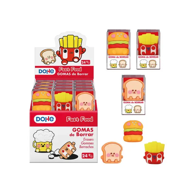 Dohe Expositor de 24 Gomas de Borrar - Fabricadas en PVC - Con Forma de Alimentos | Ahorro Imprimiendo