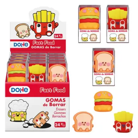 Dohe Expositor de 24 Gomas de Borrar - Fabricadas en PVC - Con Forma de Alimentos | Ahorro Imprimiendo