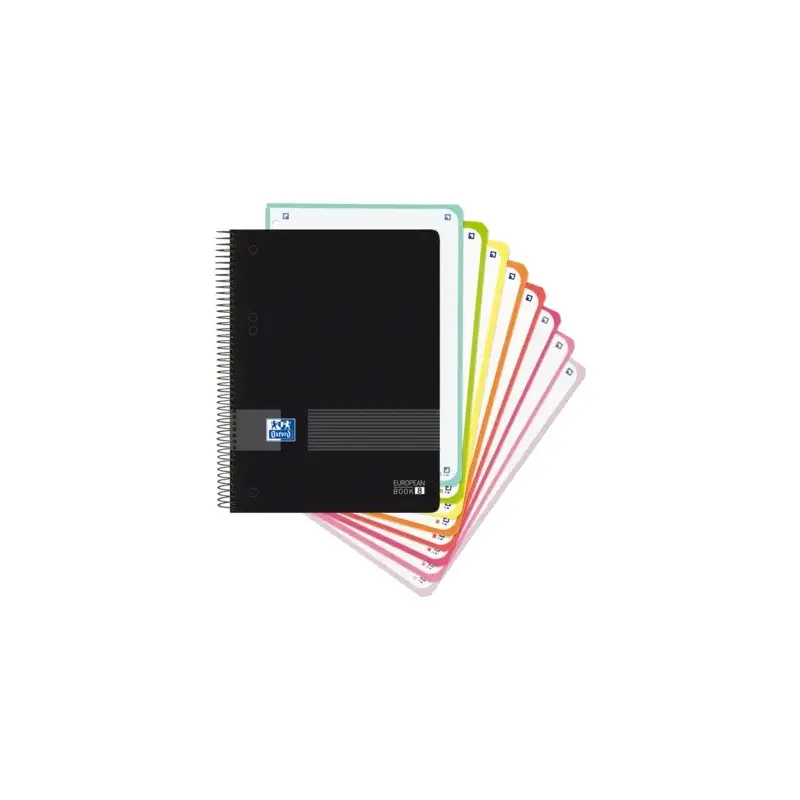 Oxford Europeanbook 8 Live & Go Cuaderno Espiral A5+ 160 Hojas Cuadricula 5x5 - 8 Bandas de Color - Tapa de Plastico Resistente