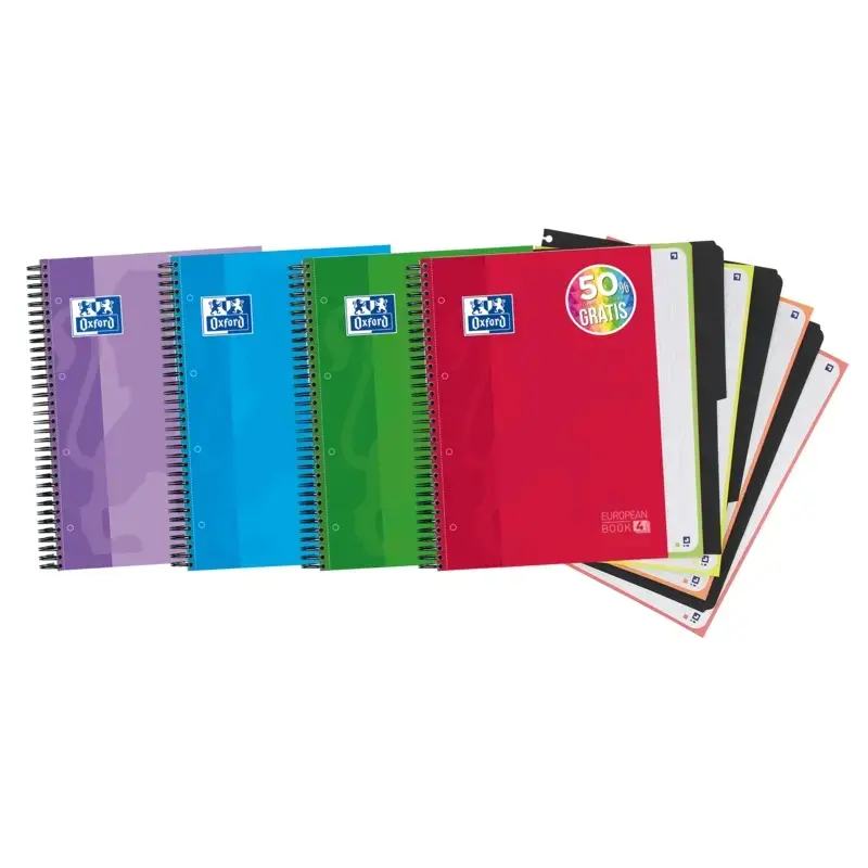 Oxford School Classic Europeanbook 4 Cuaderno Doble Espiral A4+ Cuadricula 5x5 - 120 Hojas Microperforadas 4 Taladros - Tapa Ext
