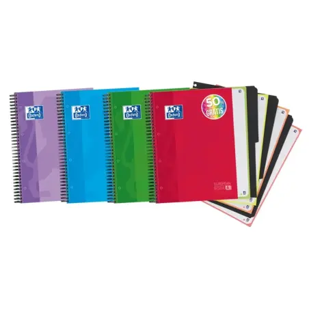 Oxford School Classic Europeanbook 4 Cuaderno Doble Espiral A4+ Cuadricula 5x5 - 120 Hojas Microperforadas 4 Taladros - Tapa Ext