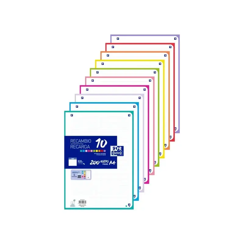 Oxford Recambio de 200 Hojas con 4 Taladros - Formato A4 - Cuadricula 5x5 Enmarcada - Anti Traspaso de Tinta - Digitalizacion de