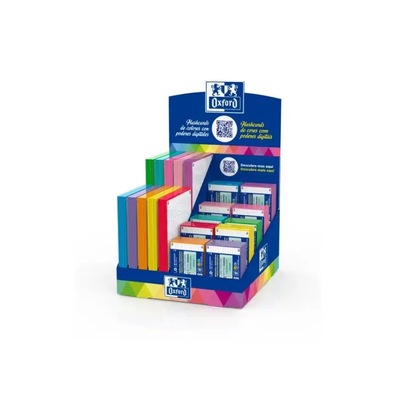 Oxford Flashcards Expositor con 60 Paquetes de Tarjetas FlashCards 2.0 A5 y A7 - 20 Sobres A5 de Colores Vivos - 40 Sobres A7 de