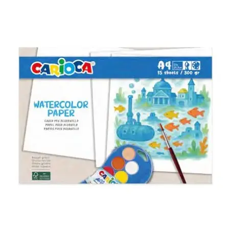 Carioca Watercolor Pack con 15 Hojas A4 para Acuarela - Papel de 300gr - No Deja que los Colores Traspasen | Ahorro Imprimiendo