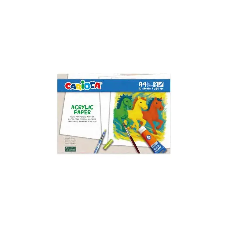 Carioca Acrylic Pack con 10 Hojas A4 para Rotuladores y Pintura Acrilica - Papel de 350gr - No Deja que los Colores Traspasen |